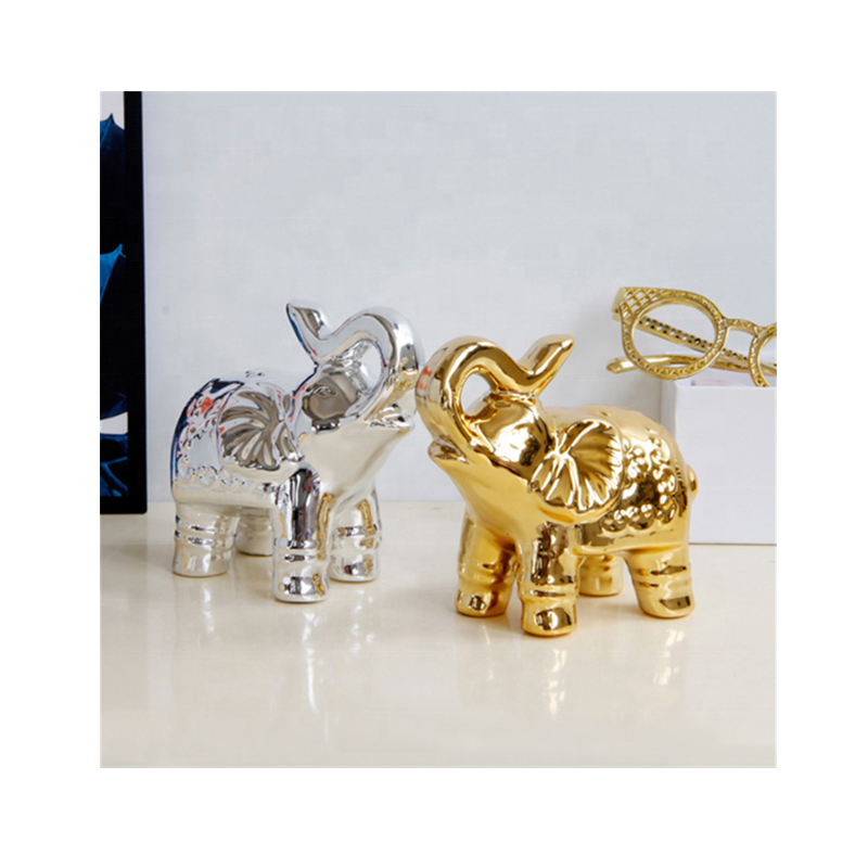 Small MOQ Silver Golden Electroplated Ceramic Elephant Figurine For Animal Decor