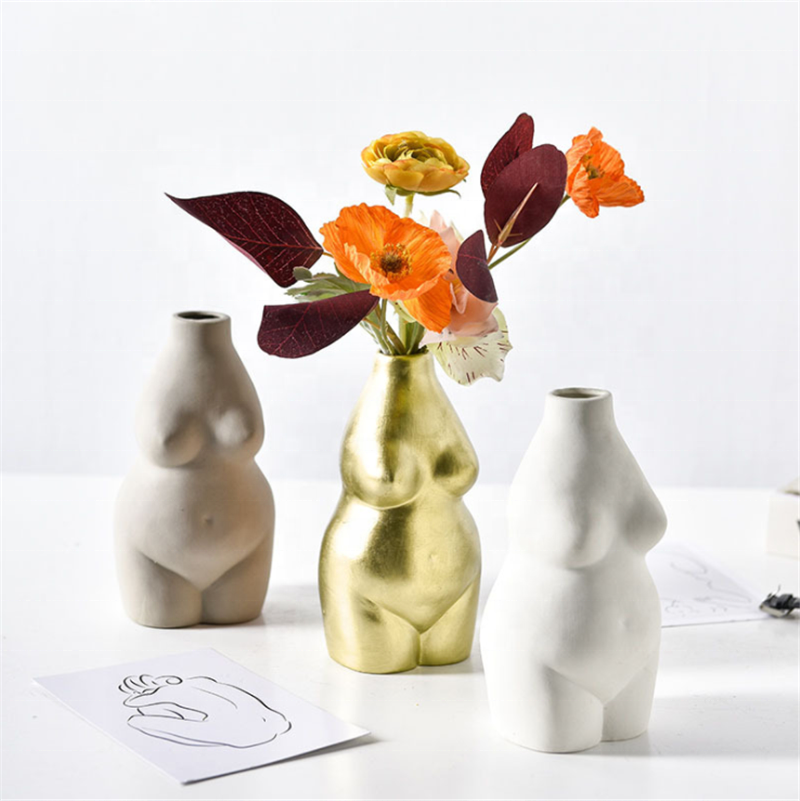 Minimalist ceramic female body art flower vase decor for home