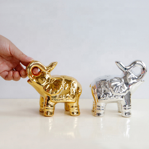 Small MOQ Silver Golden Electroplated Ceramic Elephant Figurine For Animal Decor