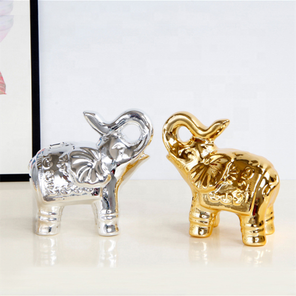 Small MOQ Silver Golden Electroplated Ceramic Elephant Figurine For Animal Decor