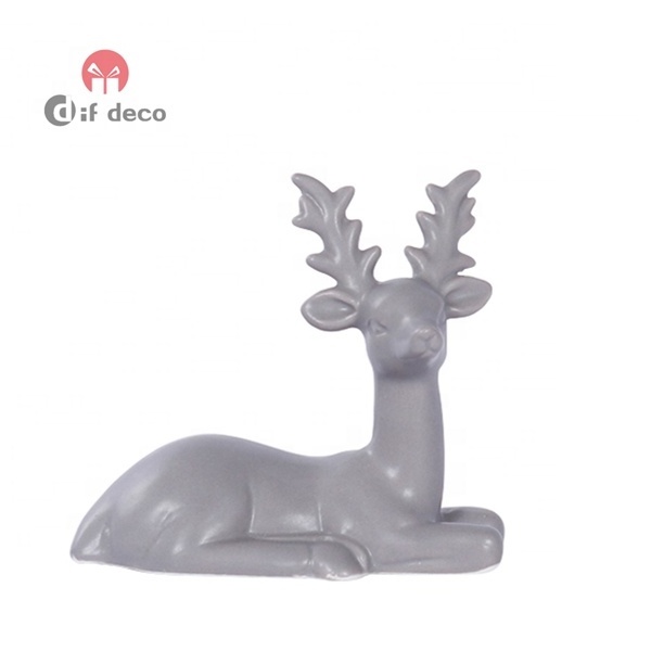 Grey Ceramic Reindeer Figurine  Ceramic deer home decoration Christmas decorations Ornaments Christmas