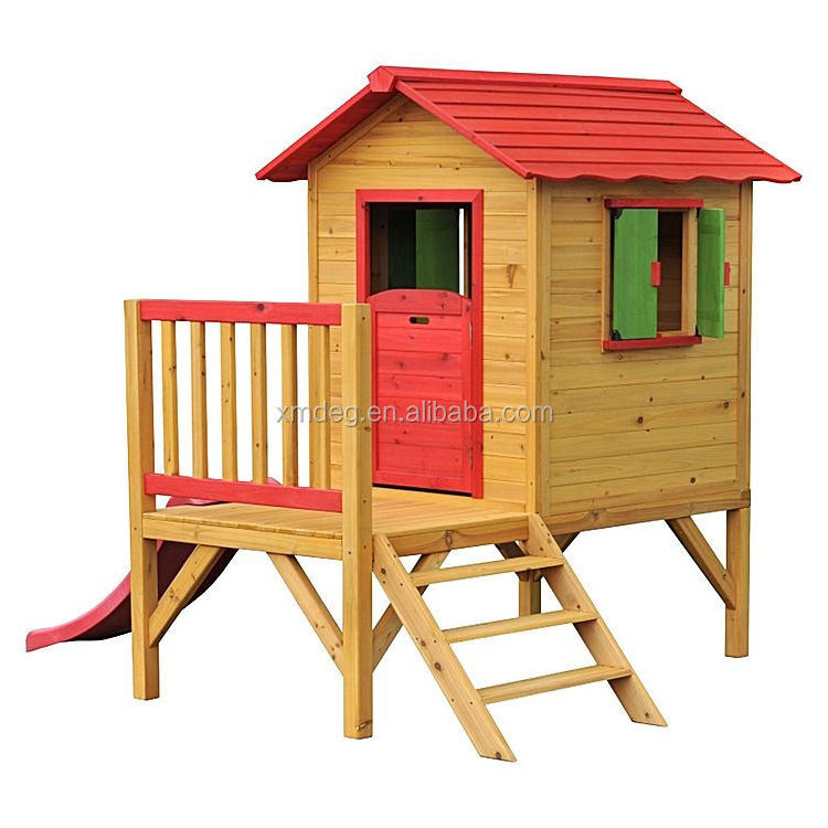 Waterproof Outdoor Children Playhouse Wooden Kids cubby house with Slide