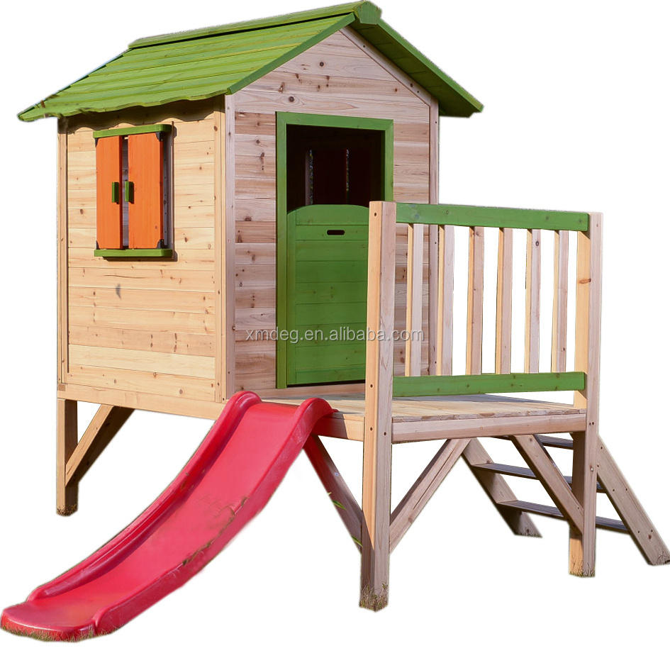 Waterproof Outdoor Children Playhouse Wooden Kids cubby house with Slide