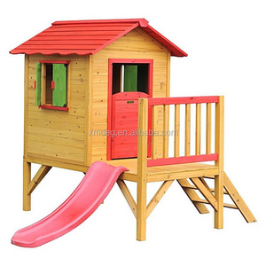 Waterproof Outdoor Children Playhouse Wooden Kids cubby house with Slide