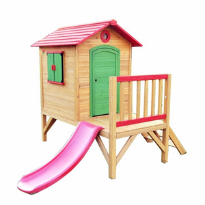 Sale Cheap Kids Waterproof Wooden Children Playhouse pink with Slide