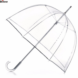 long stick dome transparent clear POE PVC plastic umbrella for rain