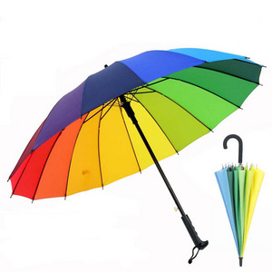 Semi-automatic long handle 16 - bone golf umbrella customized logo advertising umbrella rainbow straight umbrella