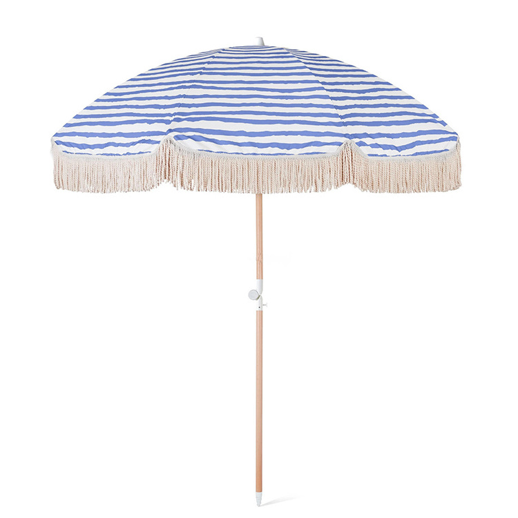 UV sun protect high quality  outdoor parasol garden umbrella beach umbrella  tassels Custom logo  with fringe