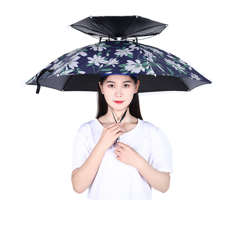 Promotional double layer head hat umbrella sun shade rain proof fishing umbrella parapluie sombrillas wear umbrella