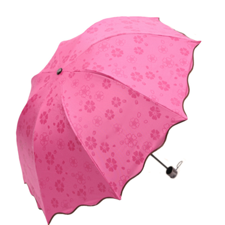 Cheap Auto magic flower printing when wetting rainproof  UV sun 3 folding umbrella