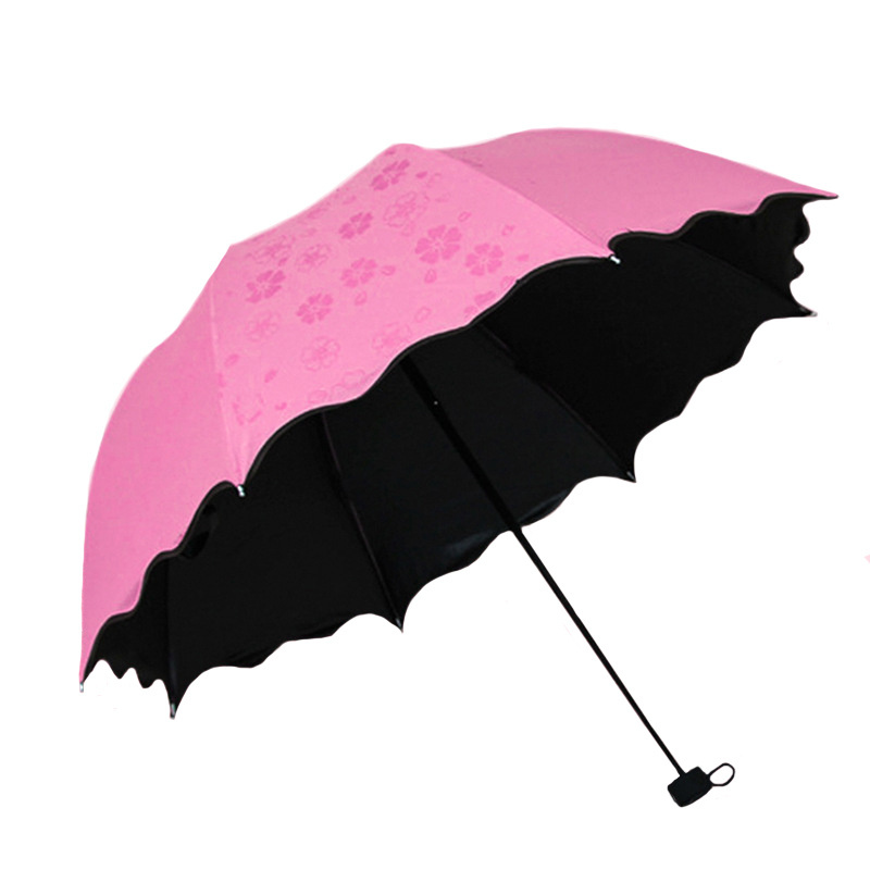 Cheap Auto magic flower printing when wetting rainproof  UV sun 3 folding umbrella