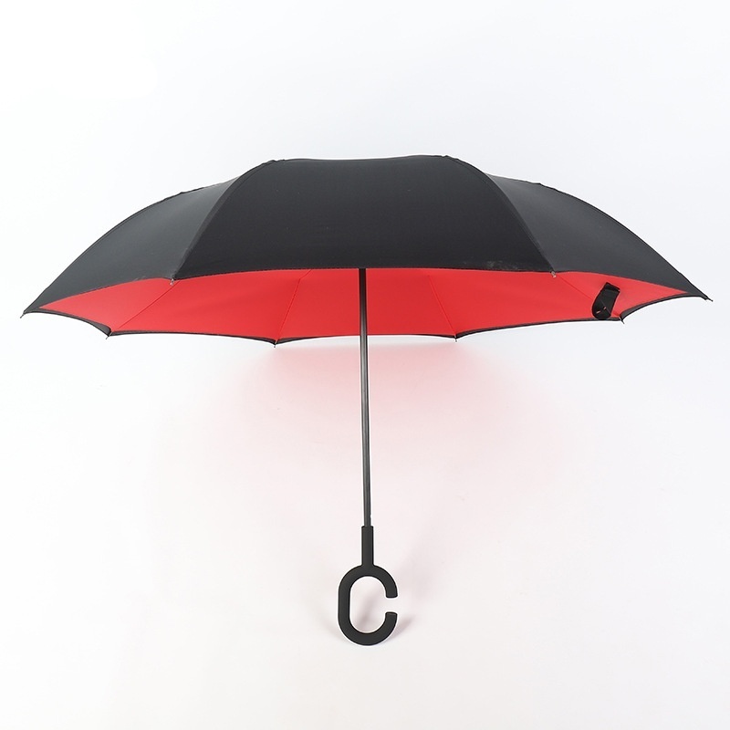 Customized logo outdoor waterproof windproof  inside out C handle double layer inverted umbrella