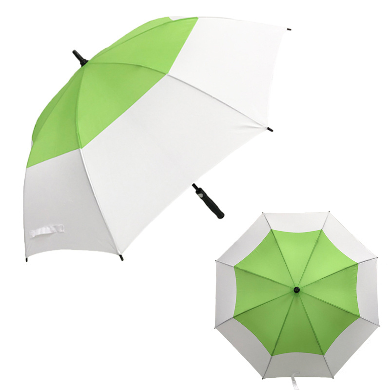 The 27-inch golf color splicing umbrella full fiber automatic featured gift straight bone umbrella