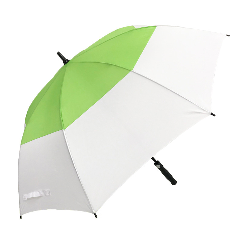 The 27-inch golf color splicing umbrella full fiber automatic featured gift straight bone umbrella