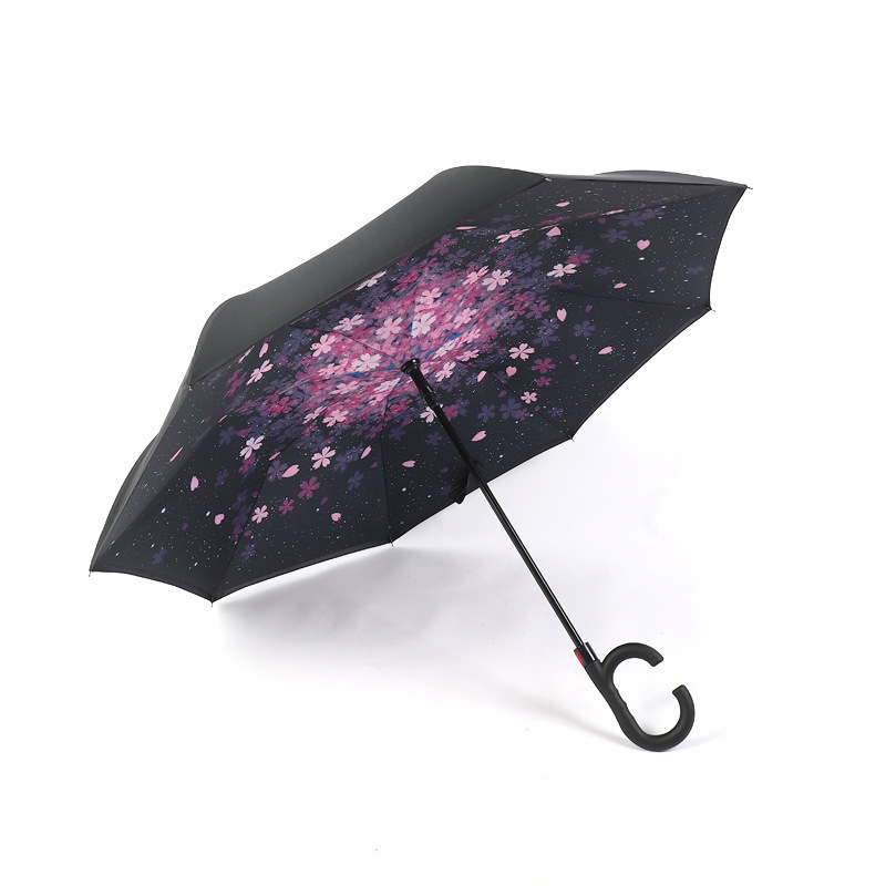 C handle automatic open reverse umbrella to increase wind resistance umbrella with flowers