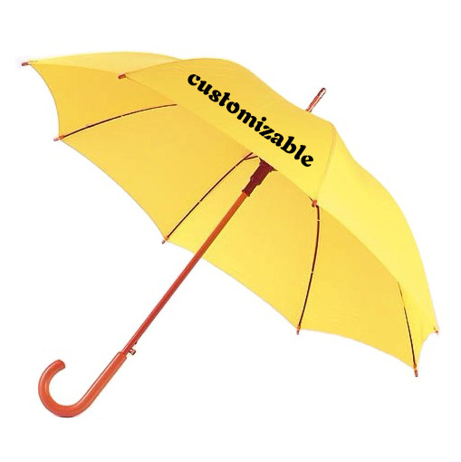 Custom yellow color straight walking stick wood handle automatic promotion ad umbrella