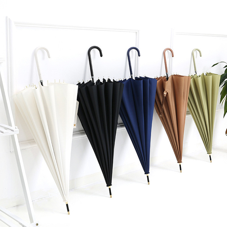 Wooden pole curved handle 8K straight umbrella plain color creative retro wooden handle umbrella