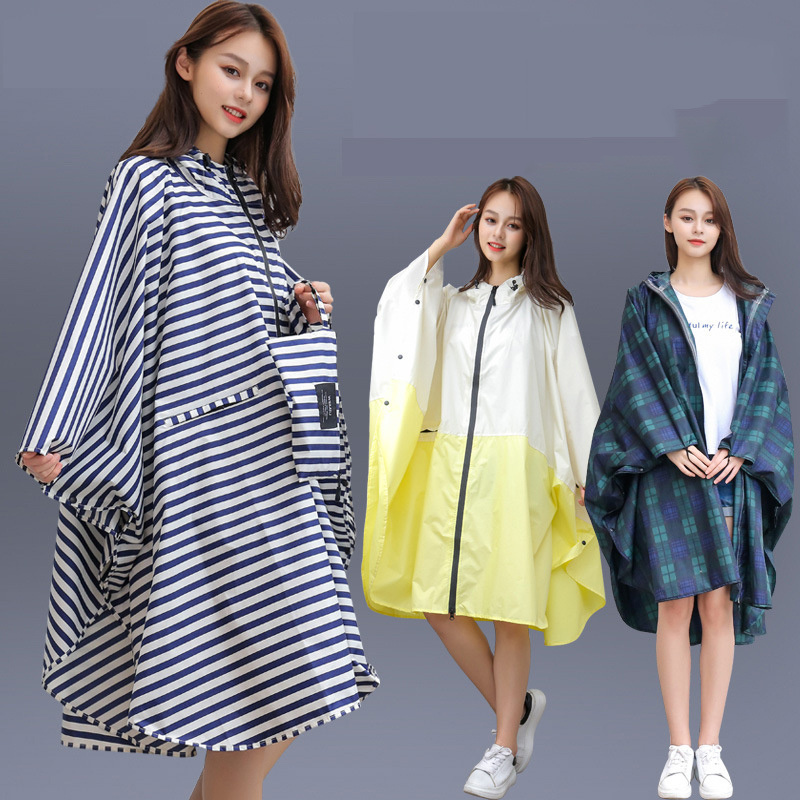 Poncho raincoat female adult fashion hiking long stylish waterproof backpack wave point poncho