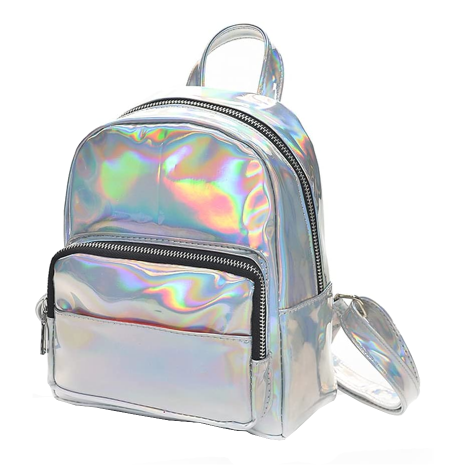 Women Iridescent Hologram Laser Backpack Rainbow Luminous Holographic Backpack