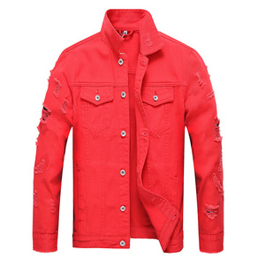 2022 New Arrival Fashion Denim Jacket Wholesale Washed Custom Red Men Denim Jean Jacket Mens Jacket And Coats