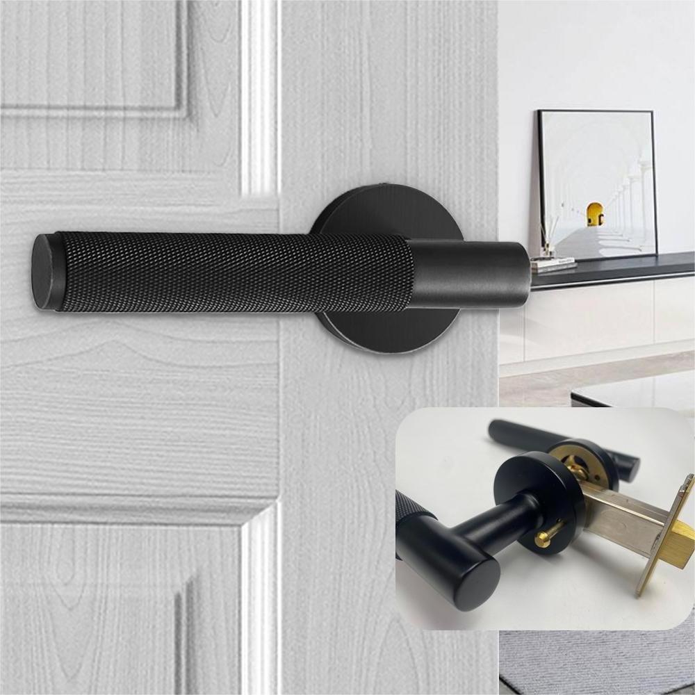 Left open Luxury Passage Matt Black door knob Solid Brass Wholesale  Accessories Lever Security knurled Locks Handle