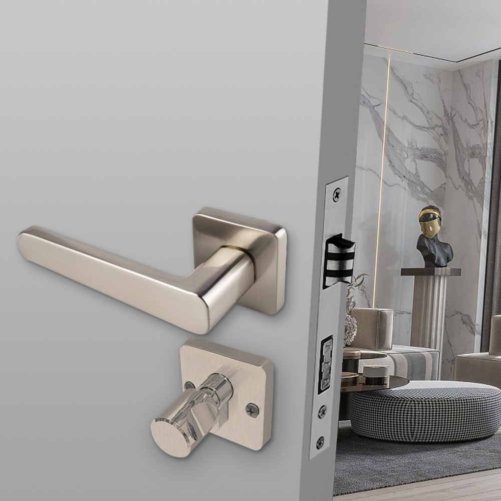 Luxury European style nickel Satin Door knobs Factory Bedroom Aluminum Zinc Lever Door Lock Handle set