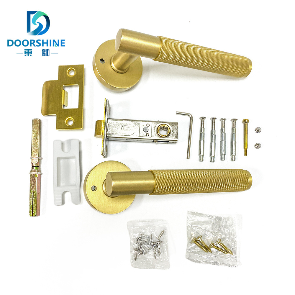 Gold Door Locks Handle Bedroom Brass Aluminium Zinc Plate Door Handle with Lock Body Cylinder Mortise Door Lock Set