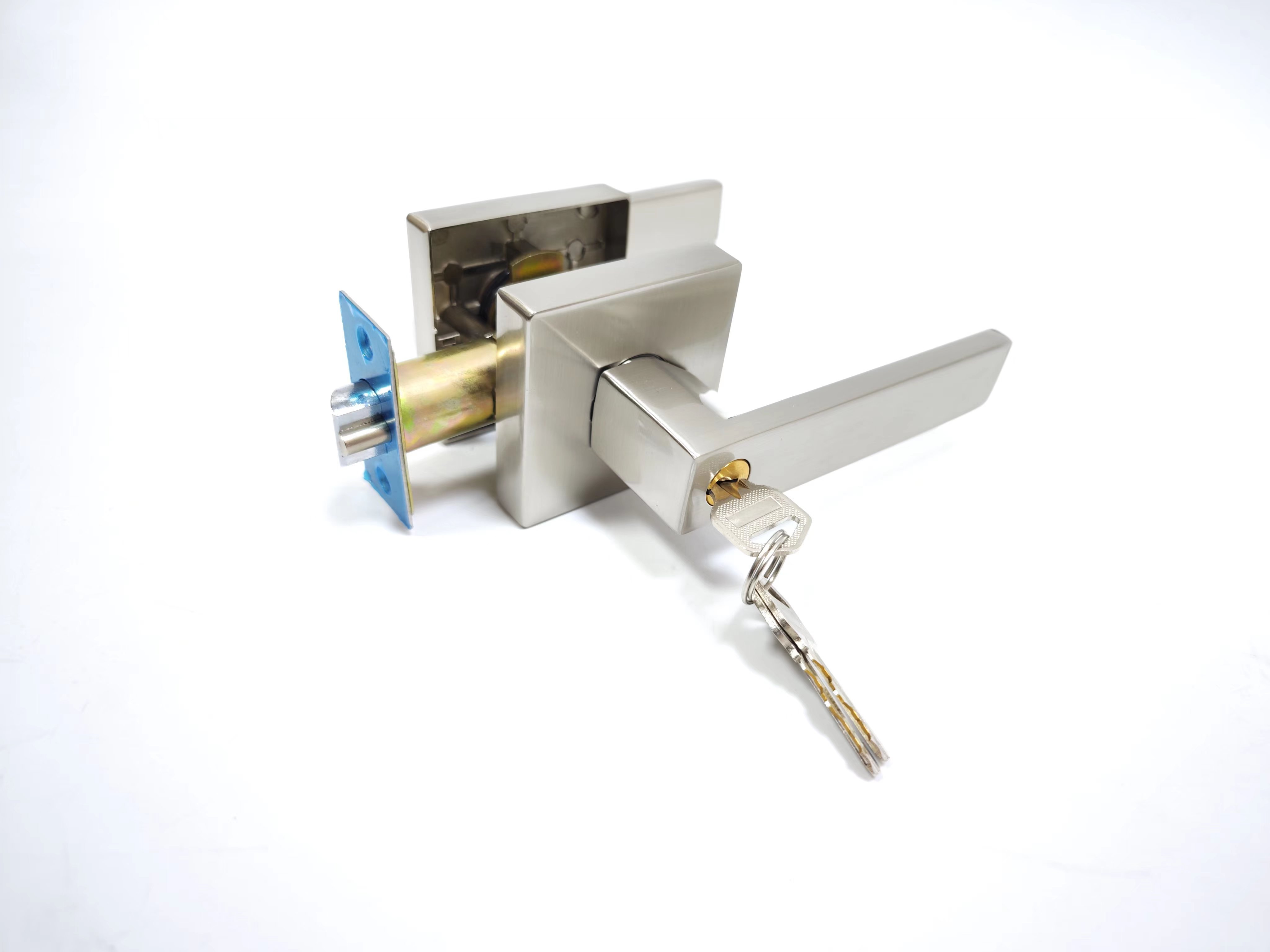 American Mechanism door knob Door  Lever handle  Satin Nickel Interior,Square Entry , Passage, Door Lock Handle with Keys