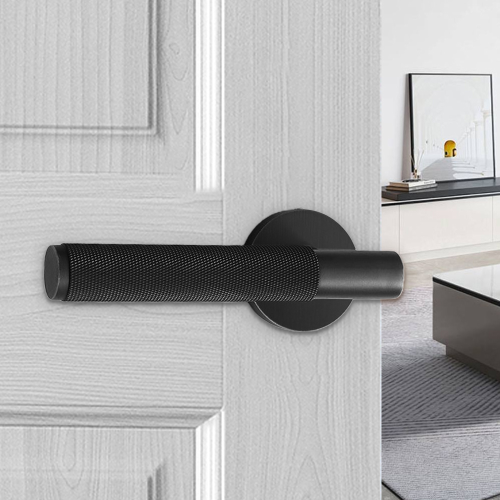 Left open Luxury Passage Matt Black door knob Solid Brass Wholesale  Accessories Lever Security knurled Locks Handle