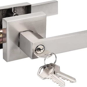 American Mechanism door knob Door  Lever handle  Satin Nickel Interior,Square Entry , Passage, Door Lock Handle with Keys