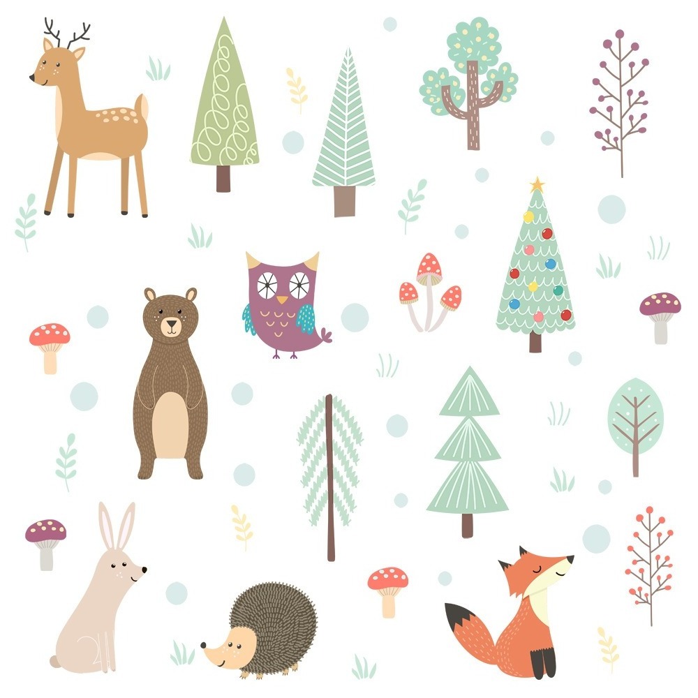 New Nordic Cartoon Animal Tree Wall Sticker Self-Adhesive Pvc Sticker For Children's Room