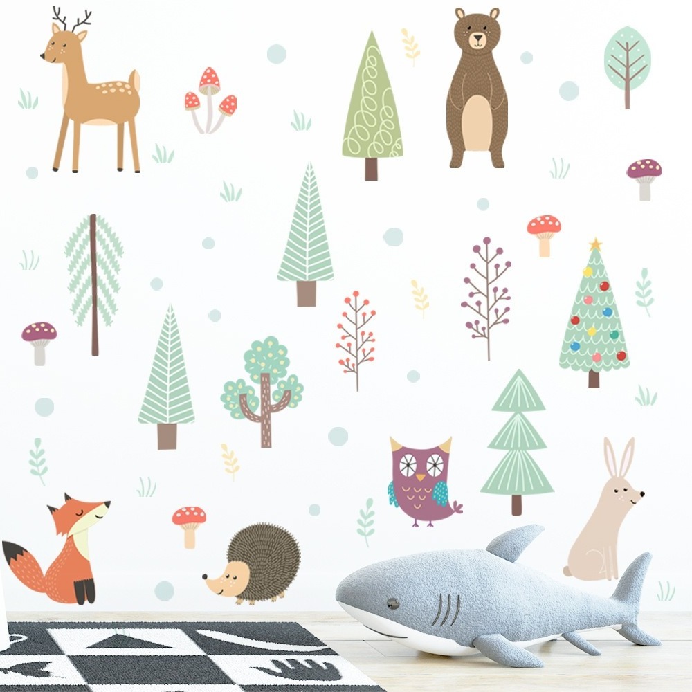 New Nordic Cartoon Animal Tree Wall Sticker Self-Adhesive Pvc Sticker For Children's Room