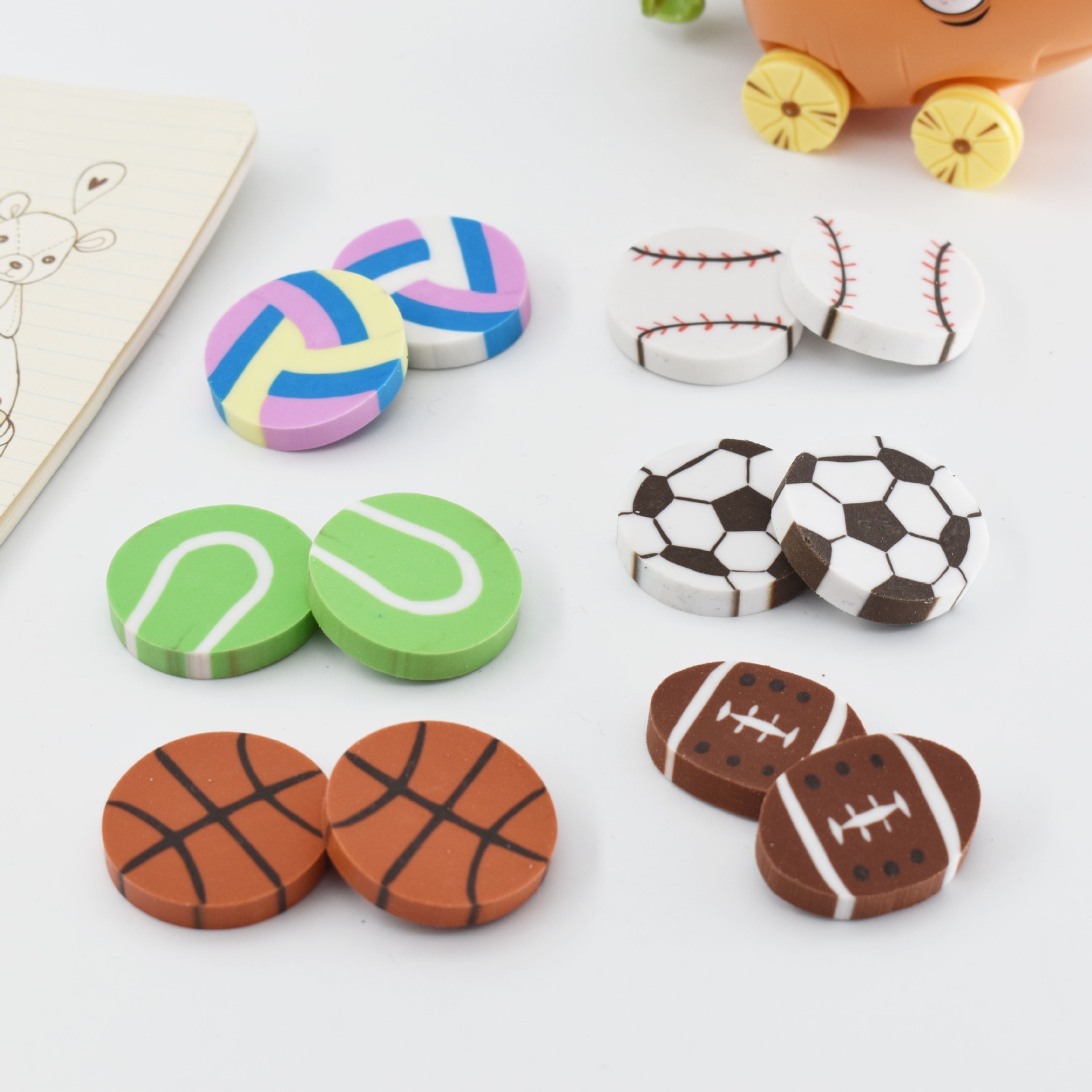 Cartoon Eraser Sports Ball Shape Sandwich Slice Eraser Clean Children's Products