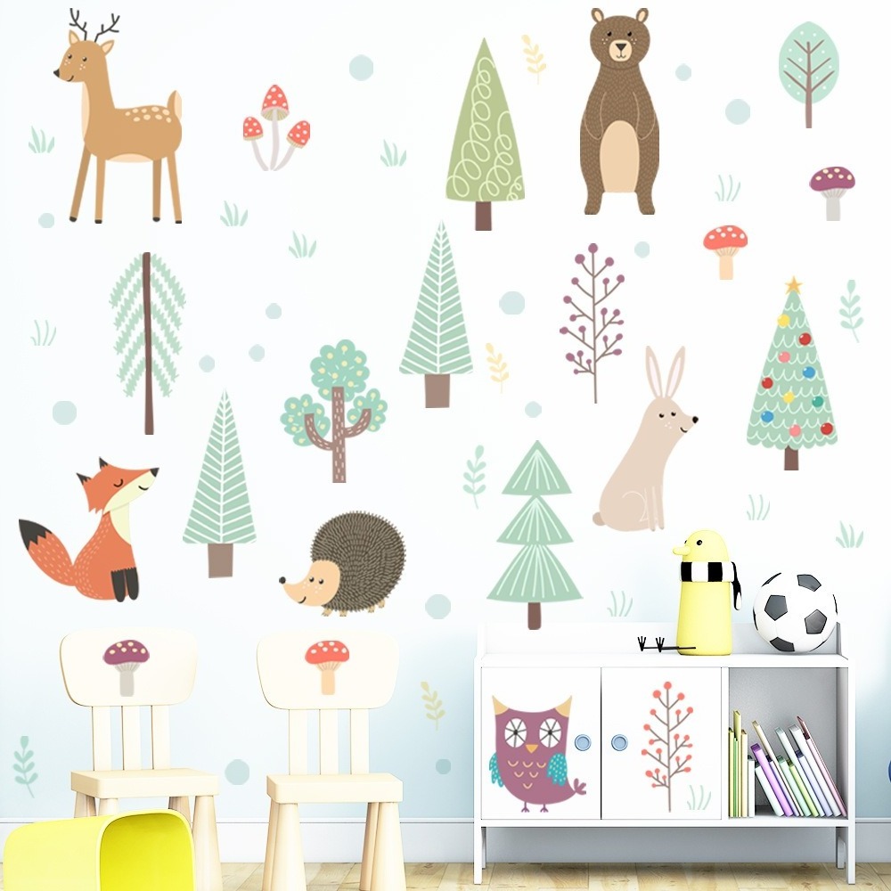 New Nordic Cartoon Animal Tree Wall Sticker Self-Adhesive Pvc Sticker For Children's Room