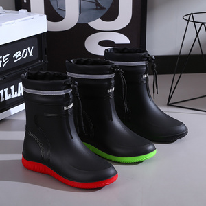 Warm Plush Ling PVC Rain Boots Wellington Gum Boots Thick Calf Rain Boots For Men