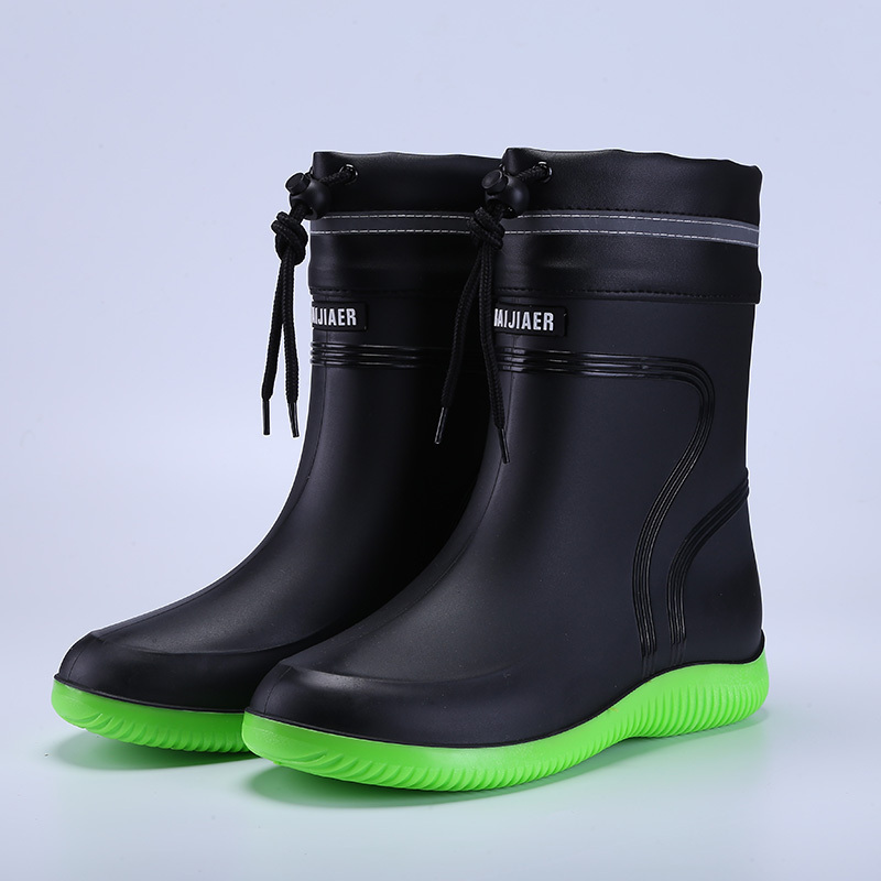 Warm Plush Ling PVC Rain Boots Wellington Gum Boots Thick Calf Rain Boots For Men