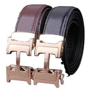 High quality personal 3.5cm width H shape easy clip removable automatic autolock buckle business leather belts for men