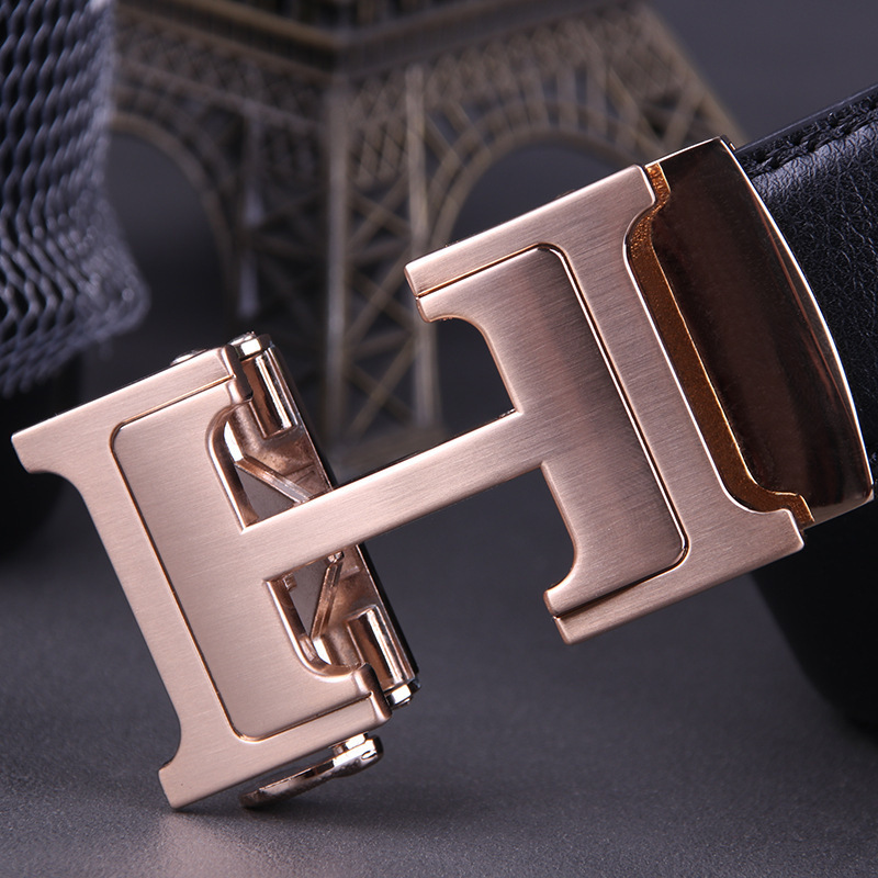 High quality personal 3.5cm width H shape easy clip removable automatic autolock buckle business leather belts for men