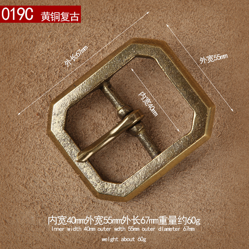 wholesale 40mm inner width customized solid brass 8 conners pin belt buckle for men