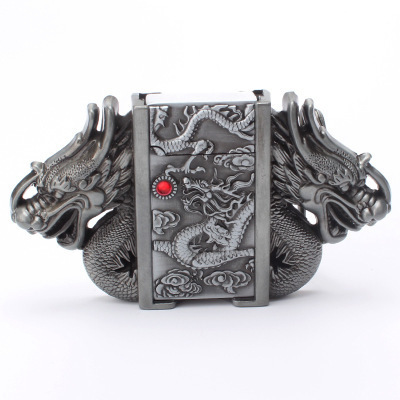 Western FIRELIGHTER belt buckles,40mm dragon head logo lighter western name plate belt buckles