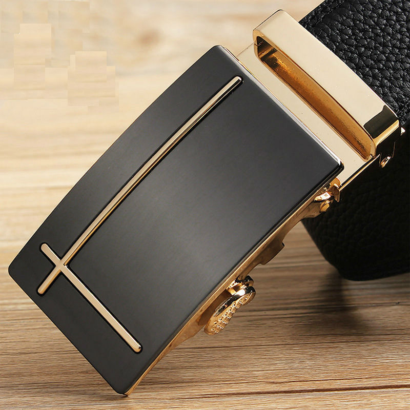 Nice style 3.5cm width cross easy clip removable autolock buckle genuine customized leather belt automatic