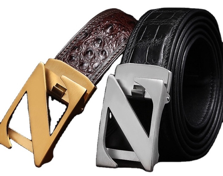 3.5cm width stainless steel easy clip removable letter Z logo automatic buckle top strong business genuine leather belts