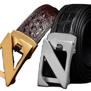 3.5cm width stainless steel easy clip removable letter Z logo automatic buckle top strong business genuine leather belts