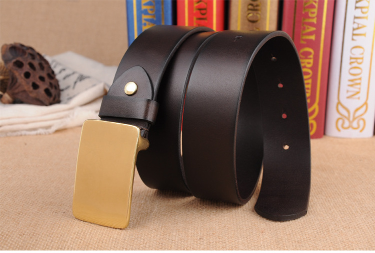 3.8cm width solid brass blank logo flat plain plate beaded buckle strong genuine Italian leather belt