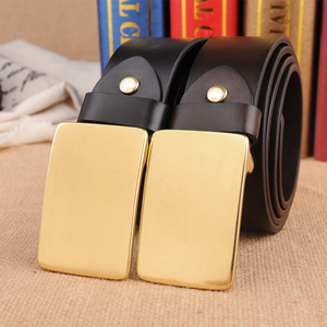 3.8cm width solid brass blank logo flat plain plate beaded buckle strong genuine Italian leather belt