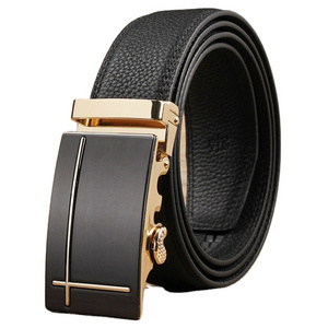 Nice style 3.5cm width cross easy clip removable autolock buckle genuine customized leather belt automatic