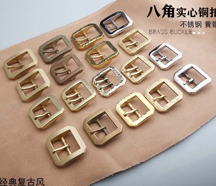 wholesale 40mm inner width customized solid brass 8 conners pin belt buckle for men