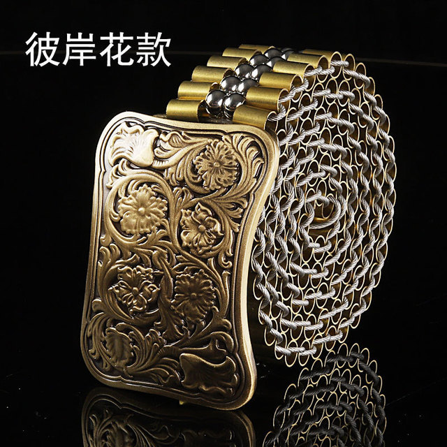 3.5cm width hot sale metal brass tube metal stainless steel ball chain solid brass western name plate buckle metal band belts