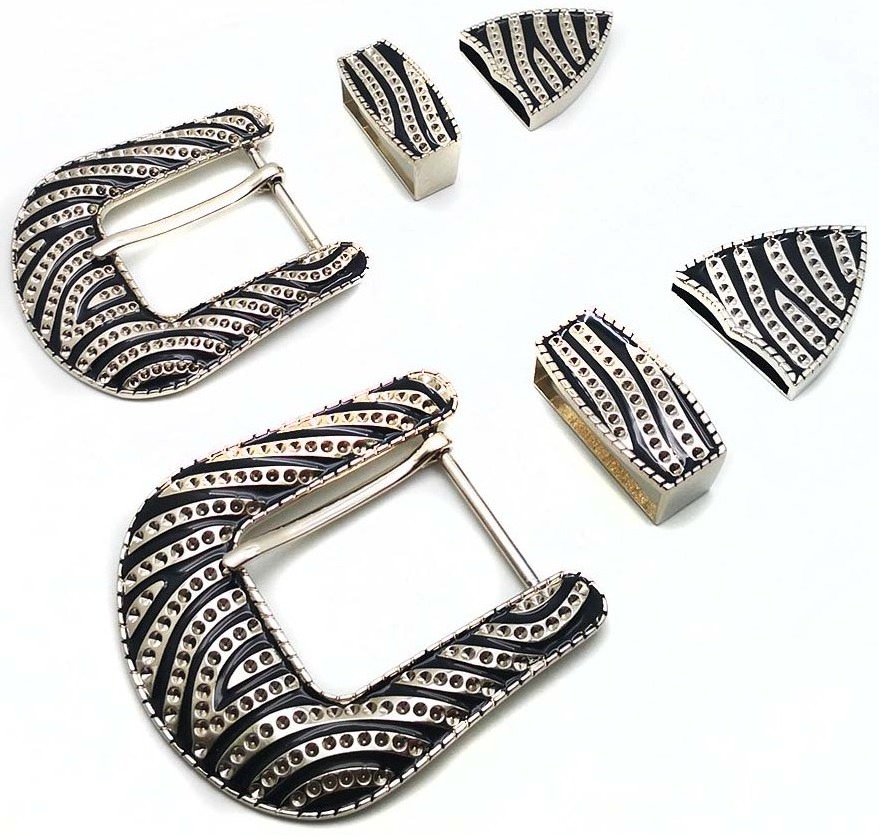 High quality inner width 33mm 40mm  zinc alloy crystal rhinestones 3pcs single prong pin belt buckle set for men