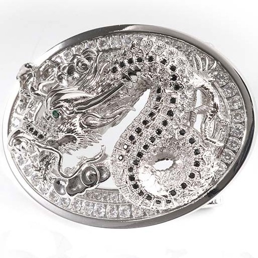 Inner width 40mm high quality luxury stainless steel 3D embossed customized dragon rhinestone crystal fancy western belt buckle